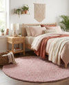 Cozy Comfort Shag Collection Area Rug - Haven (Pink) Round Pink  lifestyle 37