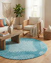 Seychelles Stripes Collection Area Rug - Mahe (Turquoise) Round Turquoise  lifestyle 41
