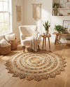 Woven Seaside Jute Collection Area Rug - Coastalhaven (Natural and White) Round Natural and White  lifestyle 11