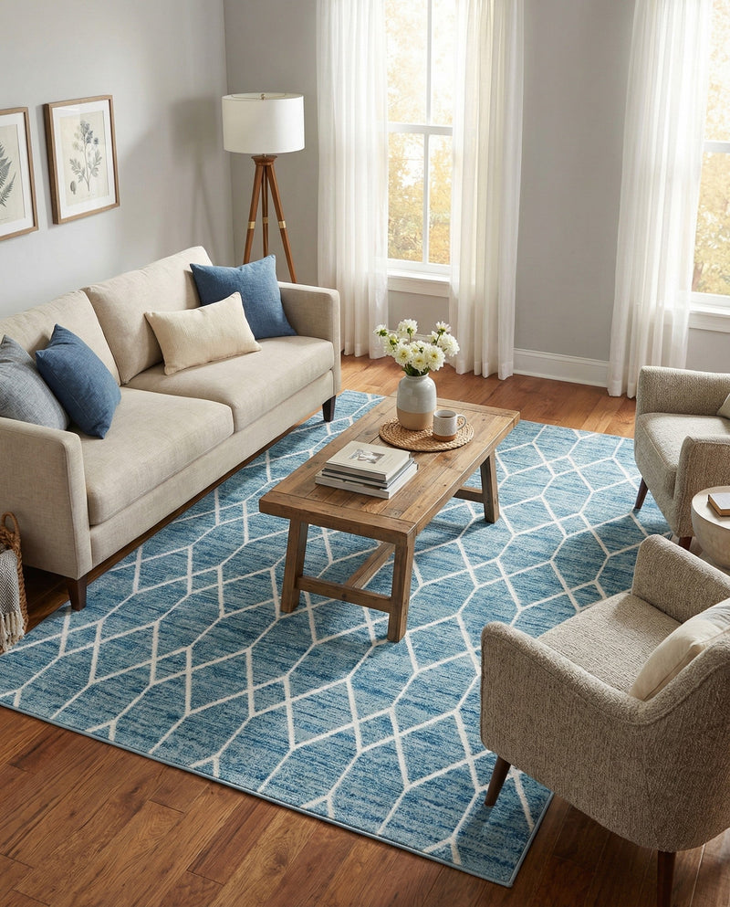 Garden Maze Retreat Collection Area Rug -  Greenbower Rectangle Blue  lifestyle 17