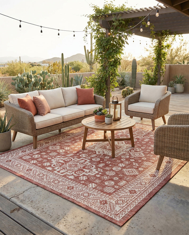 Tribal Terrace Treasures Collection Area Rug -  Incan Isle (Rust Red) Rectangle Rust Red  lifestyle 6