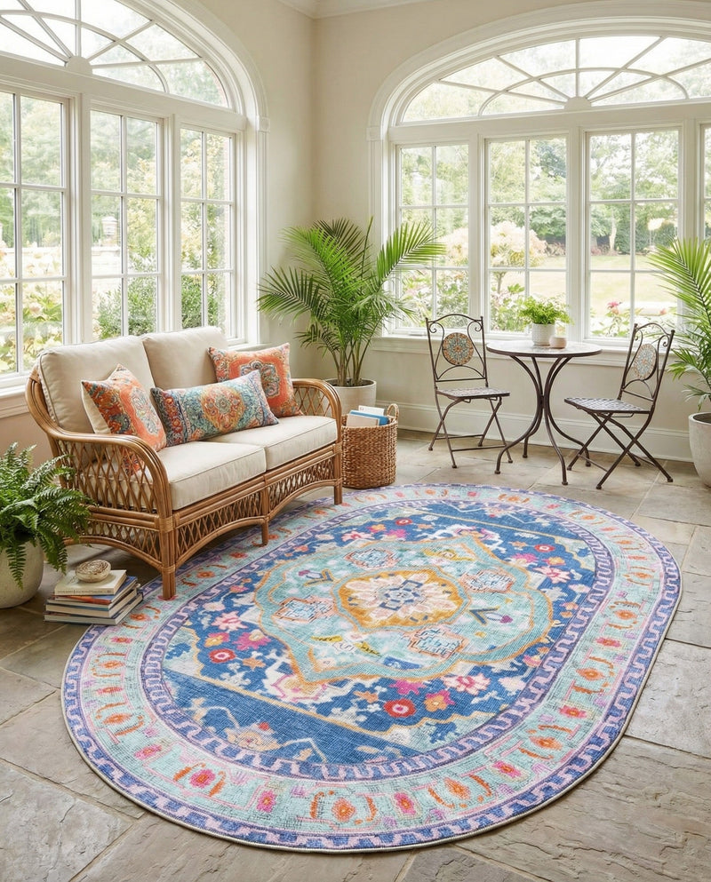 Heritage Elegance Collection Area Rug -  Taj Oval Blue  lifestyle 36