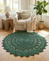 Woven Seaside Jute Collection Area Rug - Coastalhaven (Hunter Green) Round Hunter Green  lifestyle 32
