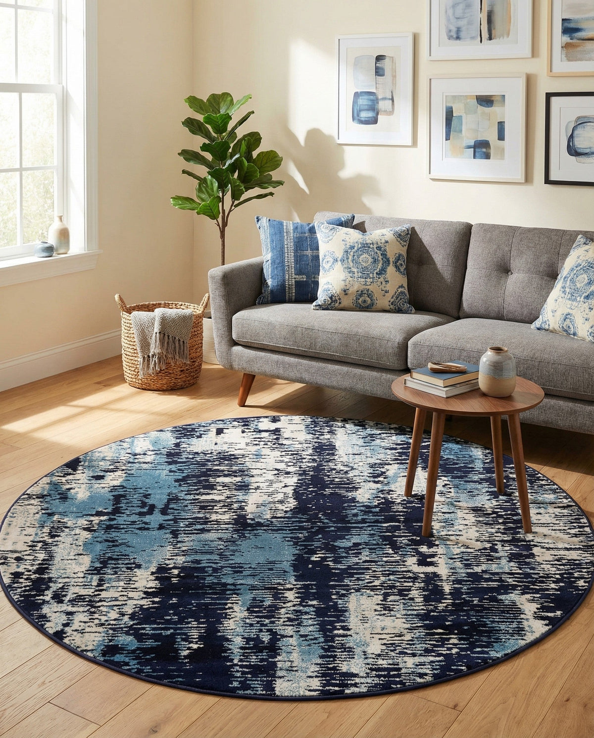 Coastal Haven Collection Area Rug -  Pelican Round Navy Blue  lifestyle 105
