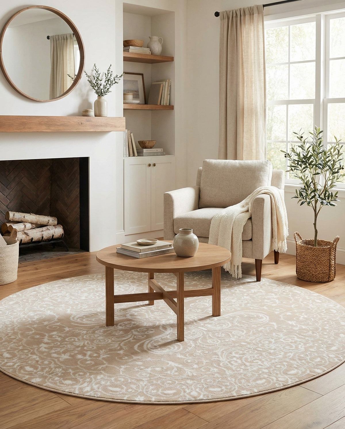 Andes Summit Collection Area Rug -  Lanín Round Beige  lifestyle 90