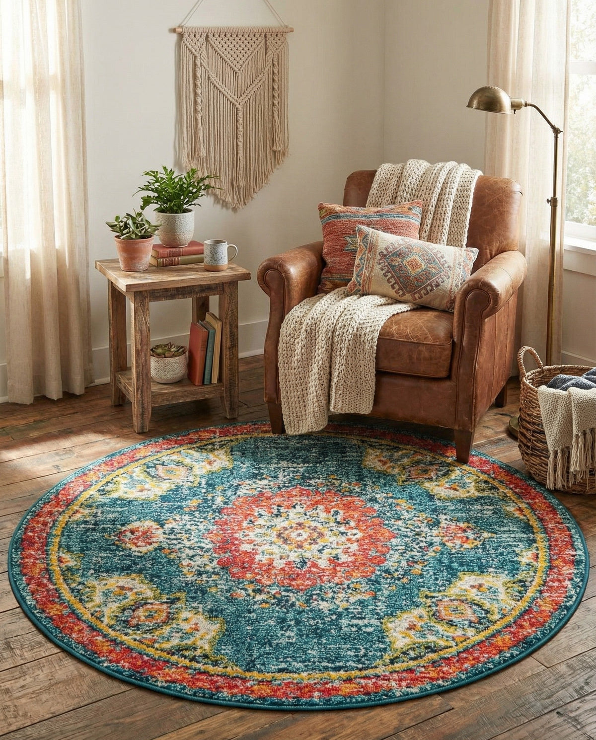 Brighton Terrace Collection Area Rug - Hove (Blue) Round Blue  lifestyle 89