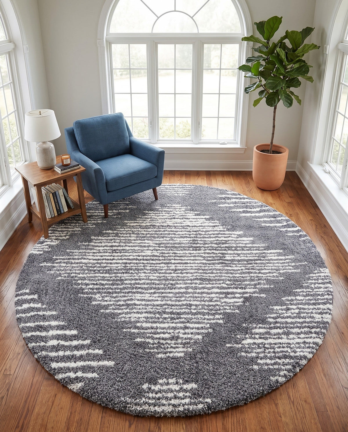 Tranquil Tides Shag Collection Area Rug -  Azure Round Gray  lifestyle 183