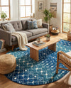 Mediterranean Lattice Collection Area Rug - Santorini (Navy and Teal) Oval Navy and Teal  lifestyle 46