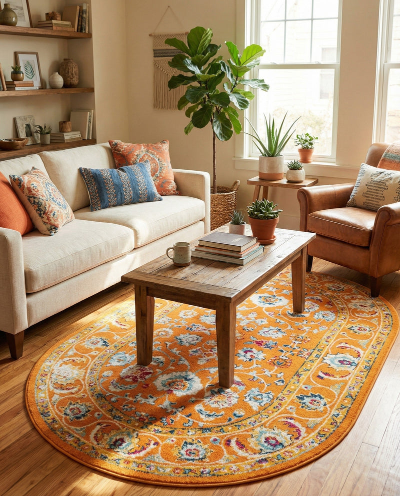 Adriana Terrace Collection Area Rug -  Positano (Orange) Oval Orange  lifestyle 50