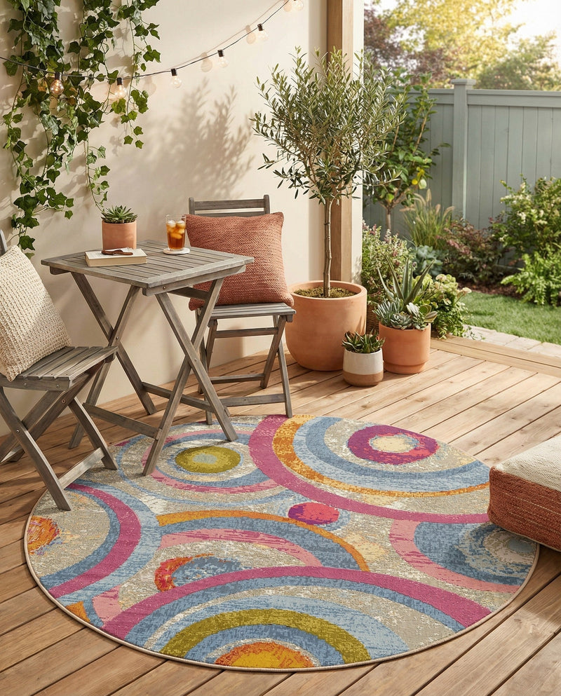 Urban Terrace Collection Area Rug -  Plaza Round Multi  lifestyle 62