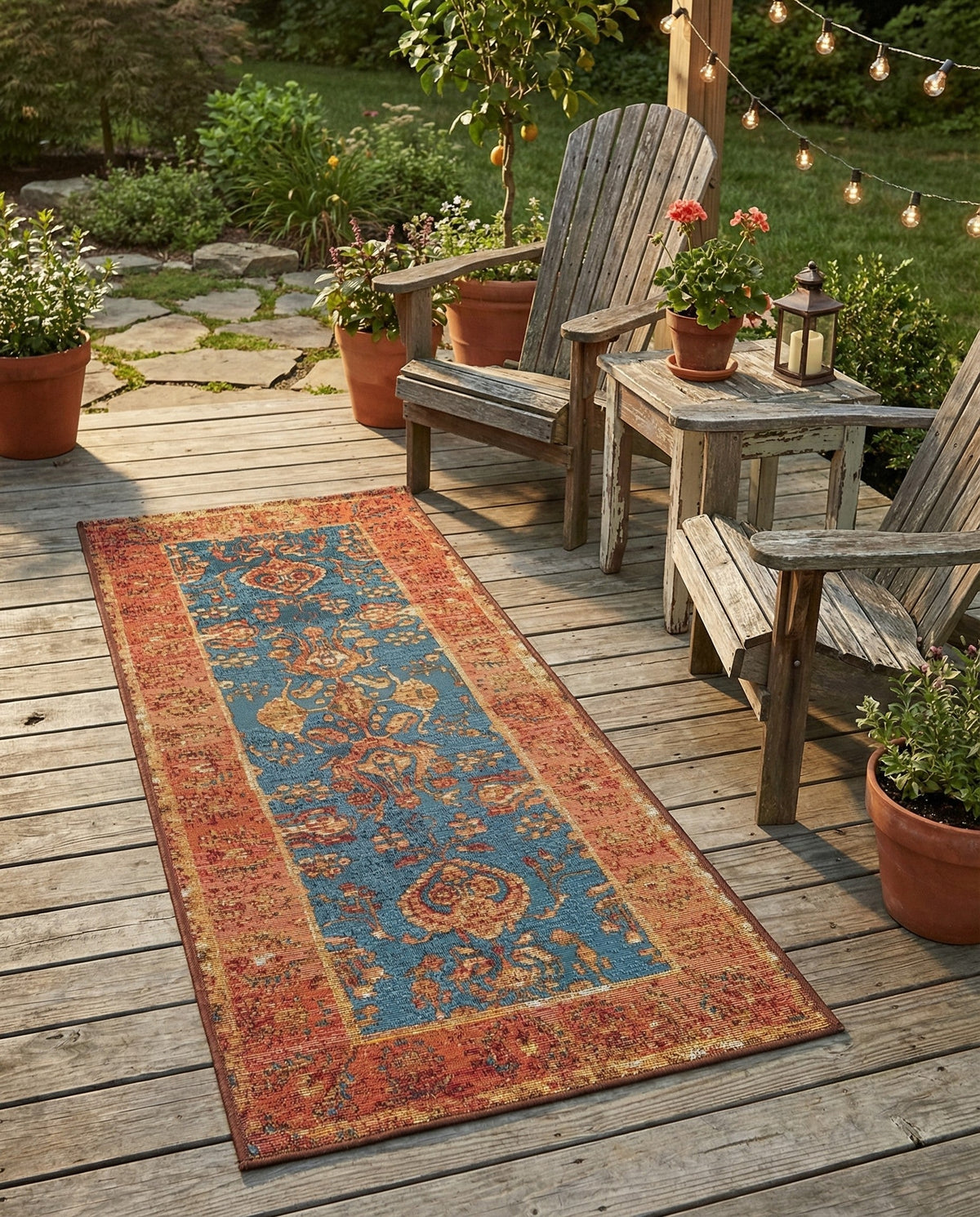Patio Heritage Collection Area Rug -  Pavilion Runner Navy Blue  lifestyle 65