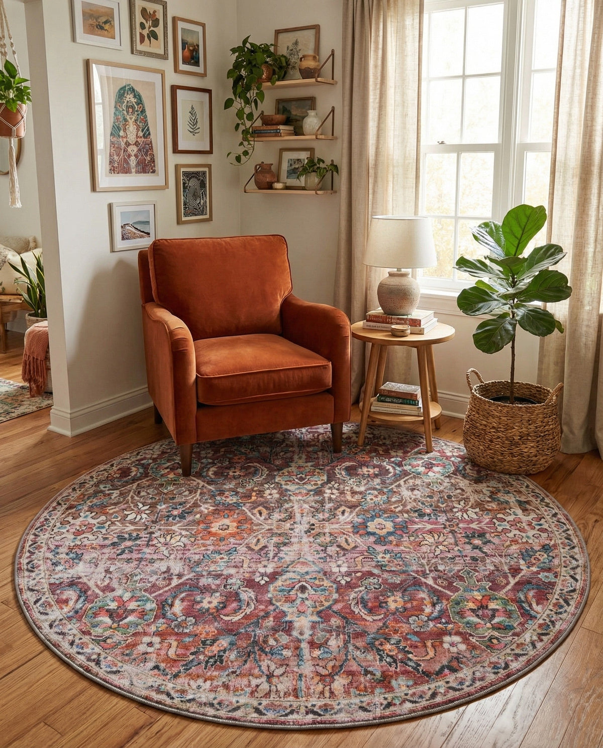 Vintage Memories Collection Area Rug -  Flashback Round Ivory and Pink  lifestyle 45