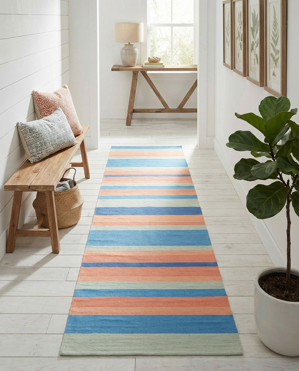 Coastal Stripe Dhurrie Collection Area Rug - Seashore Runner Multi  lifestyle 107