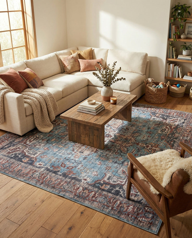Zahara Oasis Collection Area Rug -  Casablanca Square Blue  lifestyle 76