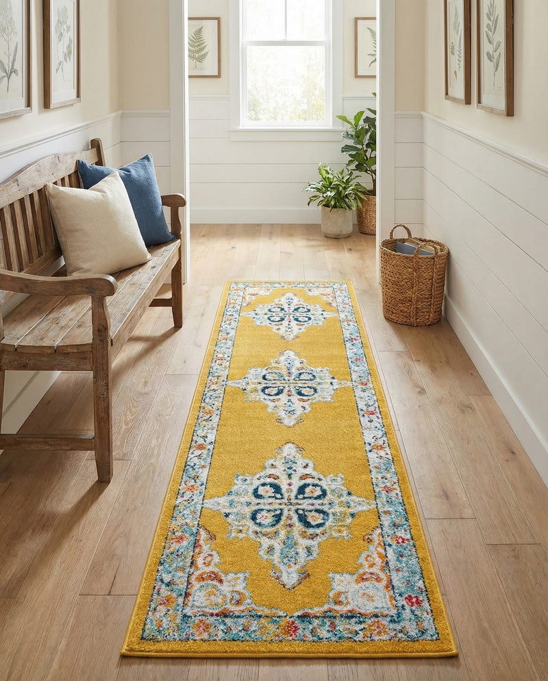 Beverly Grove Collection Area Rug -  Fairfax (Yellow) Runner Yellow  lifestyle 73