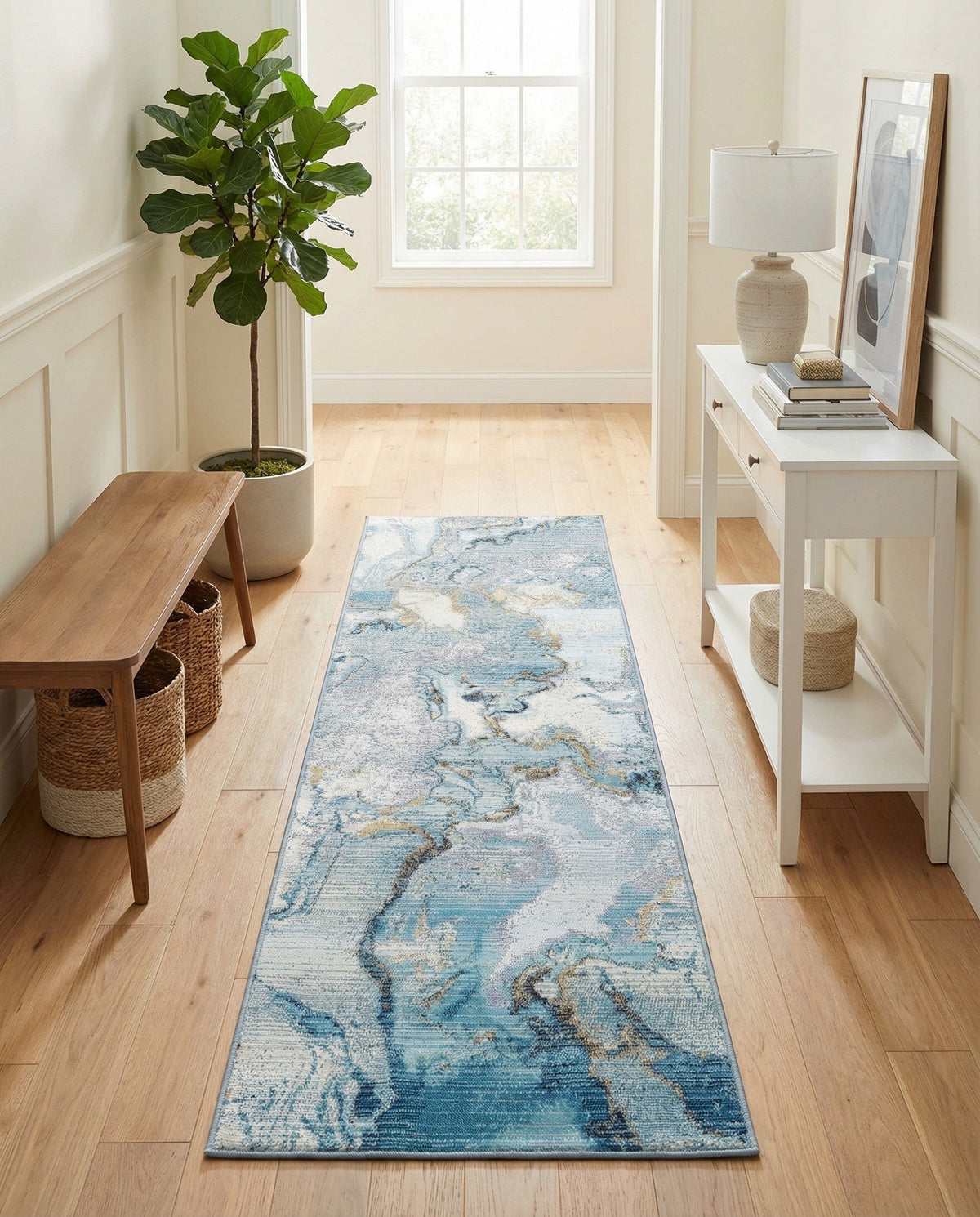Urban Terrace Collection Area Rug -  Vertex Runner Blue and Ivory  lifestyle 86