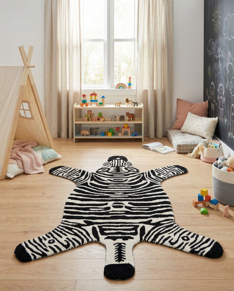 Whimsy Wonders Wool Collection Area Rug -  Galaxy Rectangle Black and White  lifestyle 7
