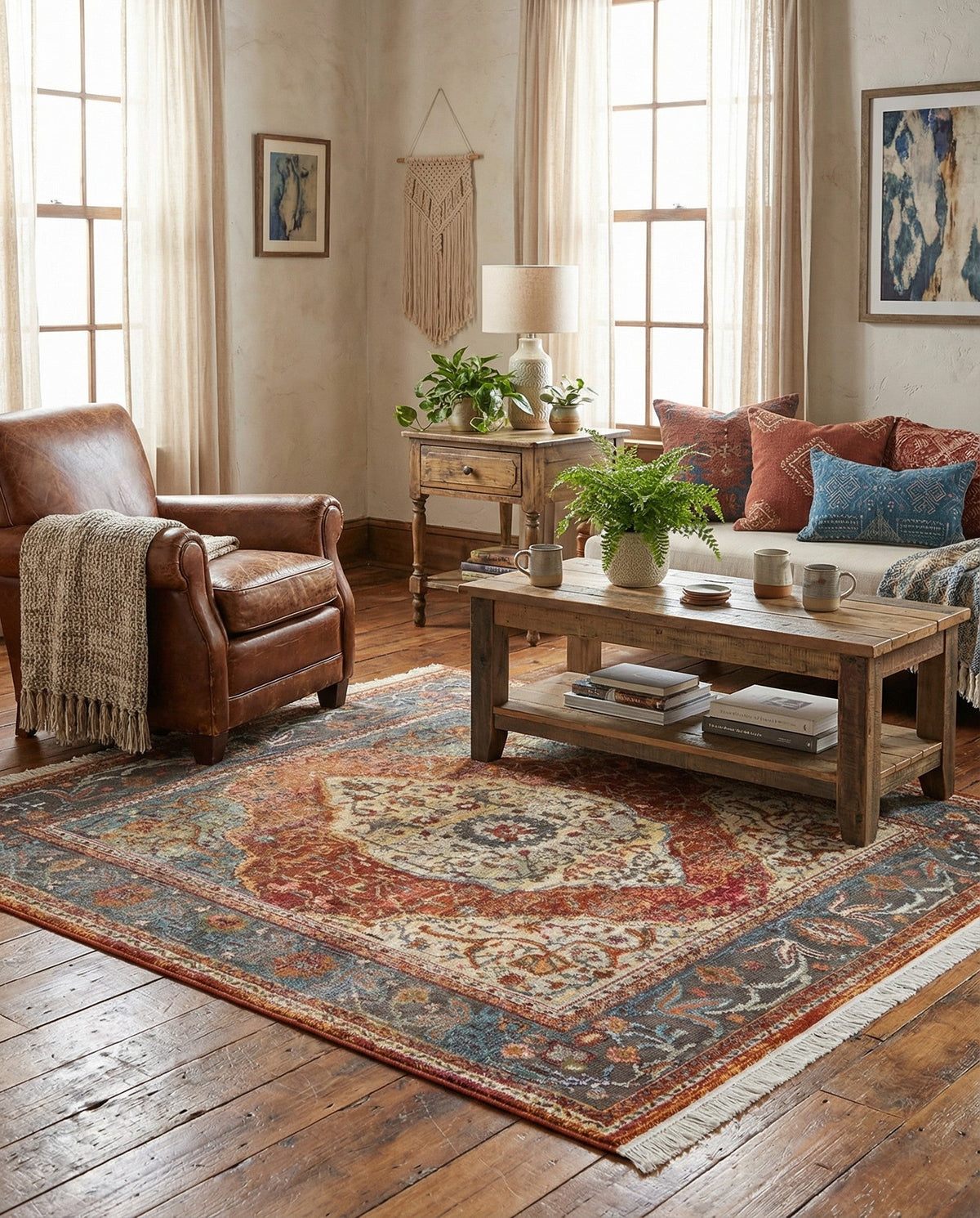 Caribbean Breeze Collection Area Rug -  Vieques Square Rust Red  lifestyle 143