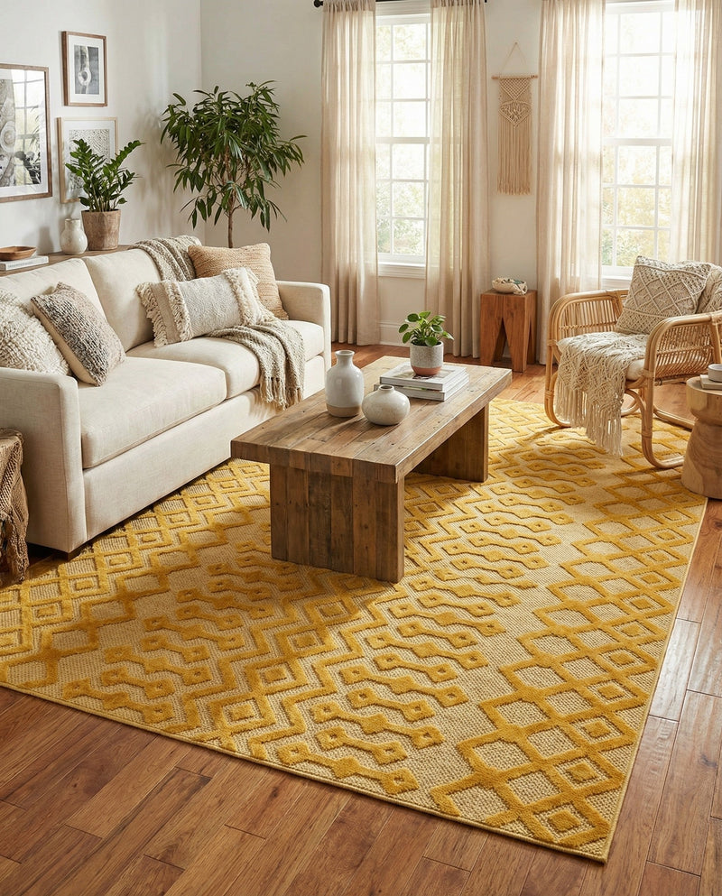 Garden Lattice Charm Collection Area Rug -  Pergola (Yellow) Rectangle Yellow  lifestyle 12