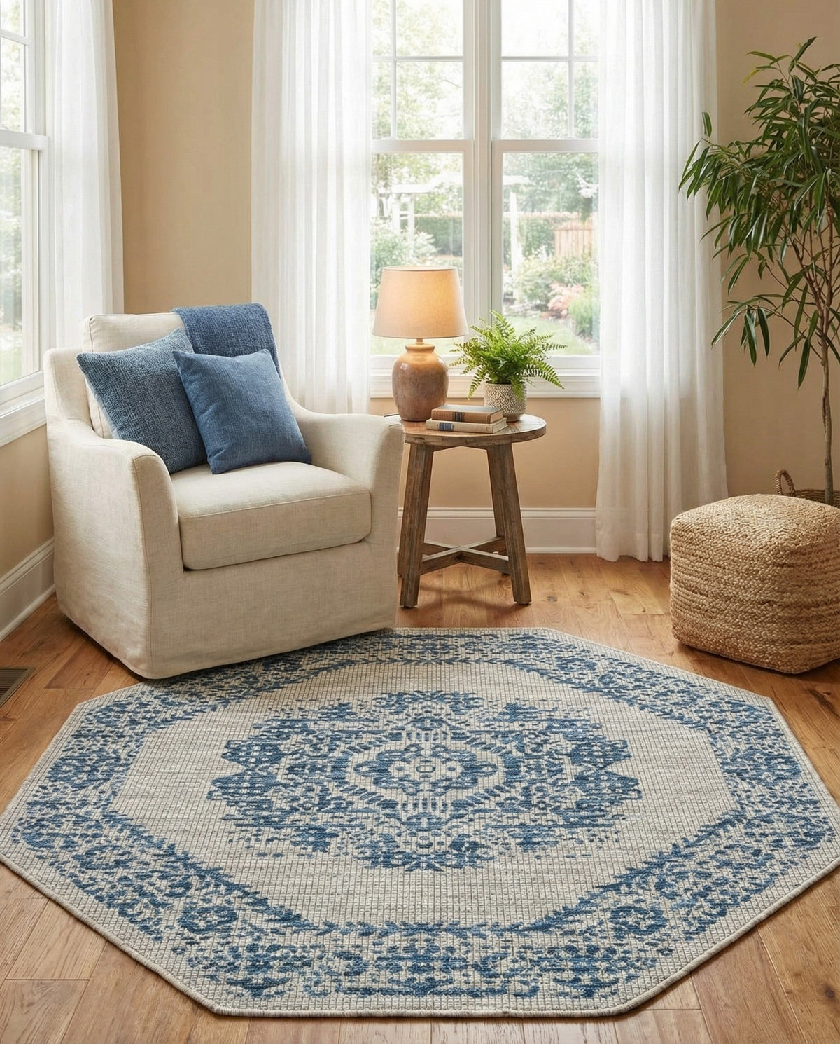 Patio Heritage Collection Area Rug - Savannah (Blue) Octagon Blue  lifestyle 113