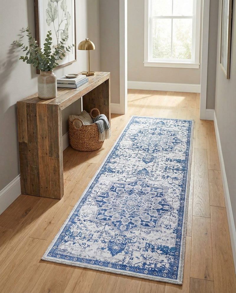 Baroque Era Collection Area Rug - Versailles (Gray Blue) Runner Gray Blue  lifestyle 77