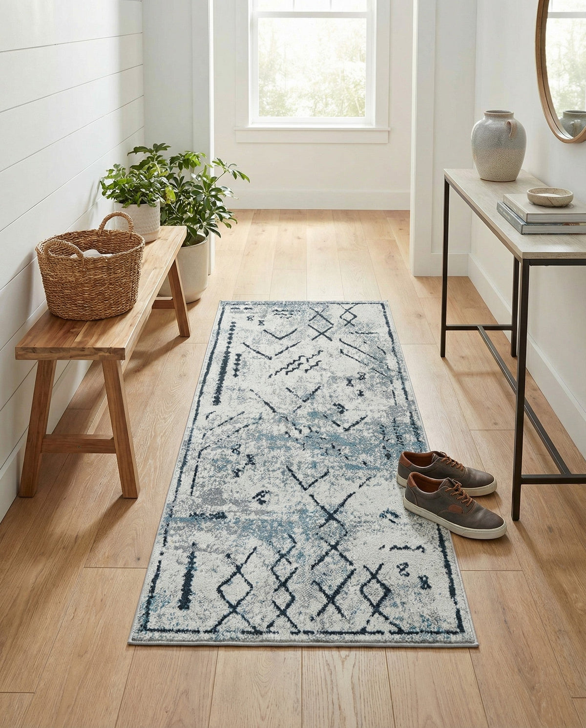 Aegean Elegance Washables Collection Area Rug - Santorini Runner Ivory Gray  lifestyle 155