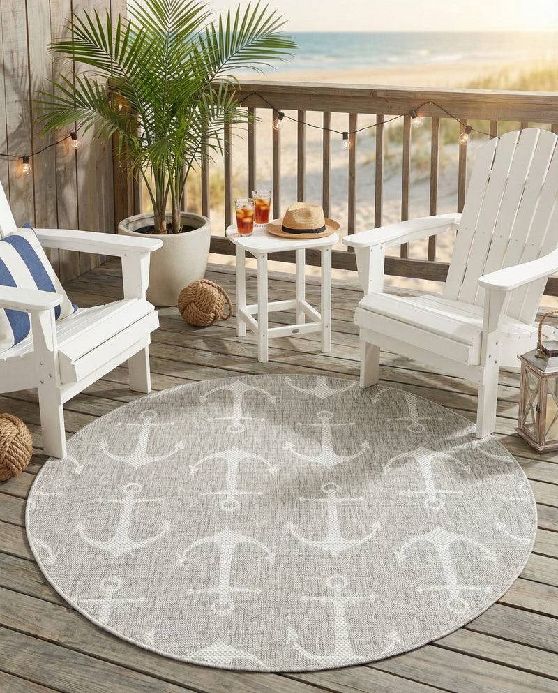 Seaside Haven Rugs Collection Area Rug - Sapphire (Gray) Round Gray  lifestyle 71