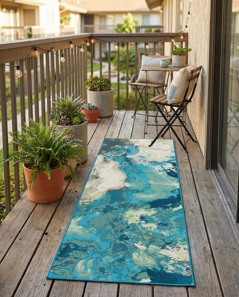 Urban Terrace Collection Area Rug -  Gazebo Runner Blue and Ivory  lifestyle 54