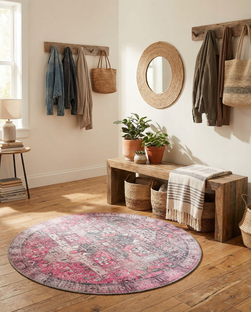 Heritage Elegance Collection Area Rug -  Windsor (Pink) Round Pink  lifestyle 42