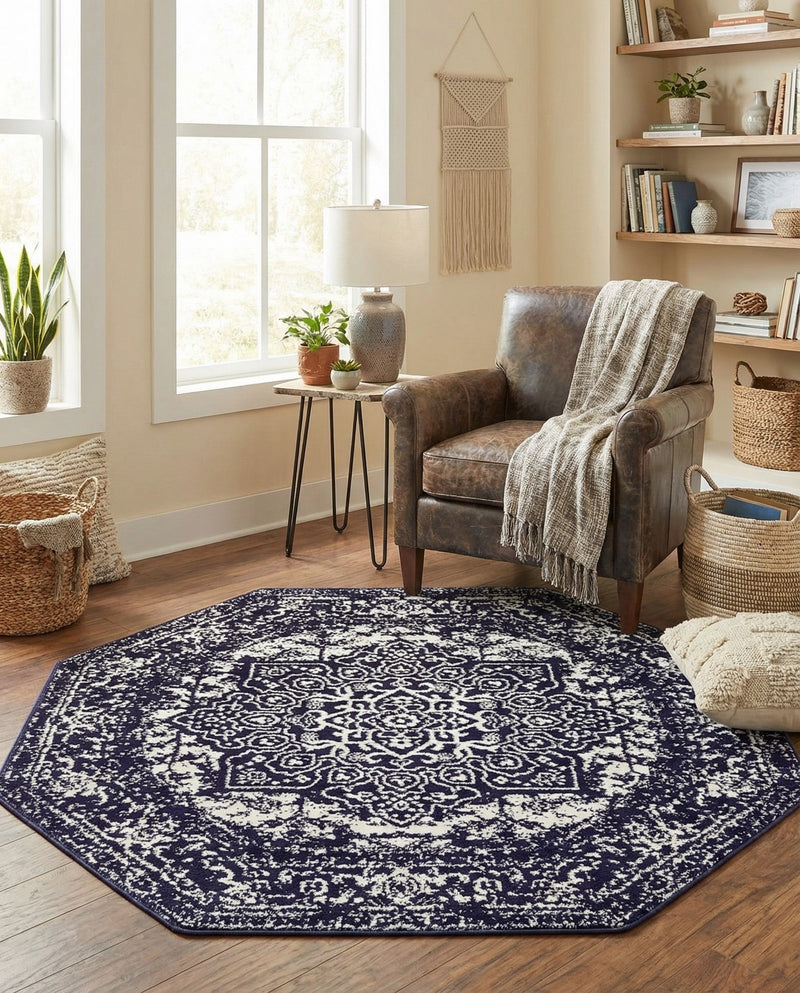 Georgetown Rugs Collection Area Rug - Dupont (Navy Blue) Octagon Navy Blue  lifestyle 37