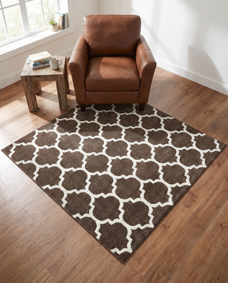 Lattice Gardens Collection Area Rug -  Bloomfield (Chocolate Brown) Square Chocolate Brown  lifestyle 80