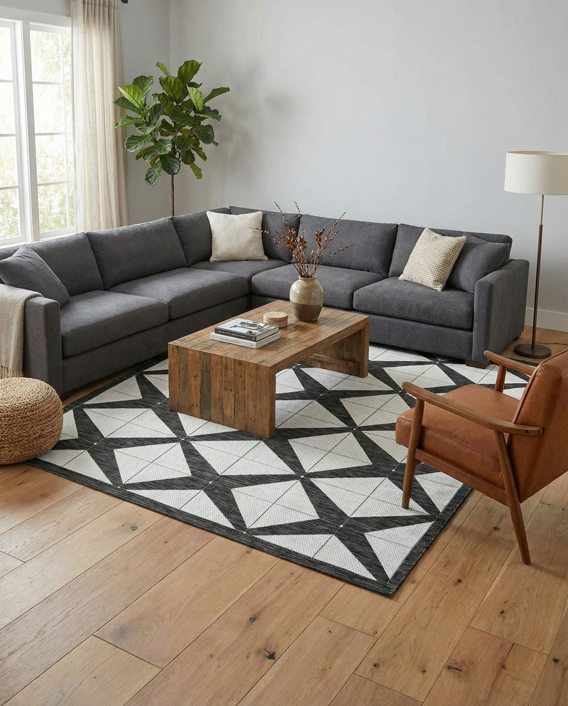 Urban Terrace Collection Area Rug -  Hudson Square Black and White  lifestyle 67