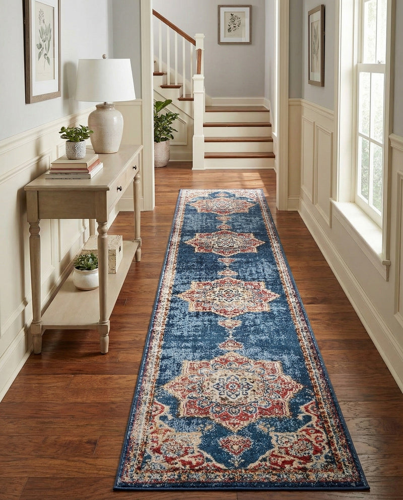 Eden Oasis Collection Area Rug -  Tranquility (Dark Blue) Runner Dark Blue  lifestyle 79