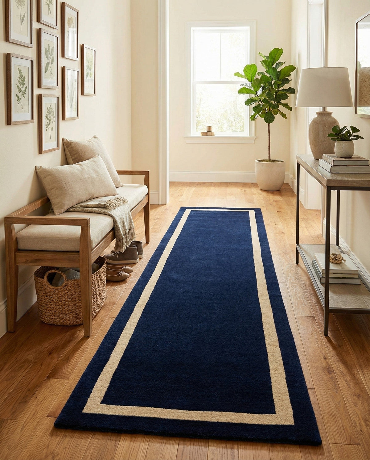 Savannah Borders Wool Collection Area Rug - Chatham Runner Cobalt Blue  lifestyle 159