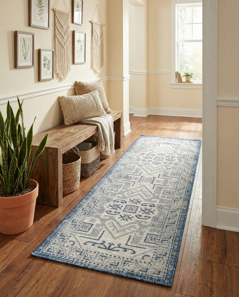 Tribal Terrace Treasures Collection Area Rug - Mayan Marina (Blue) Runner Blue  lifestyle 76