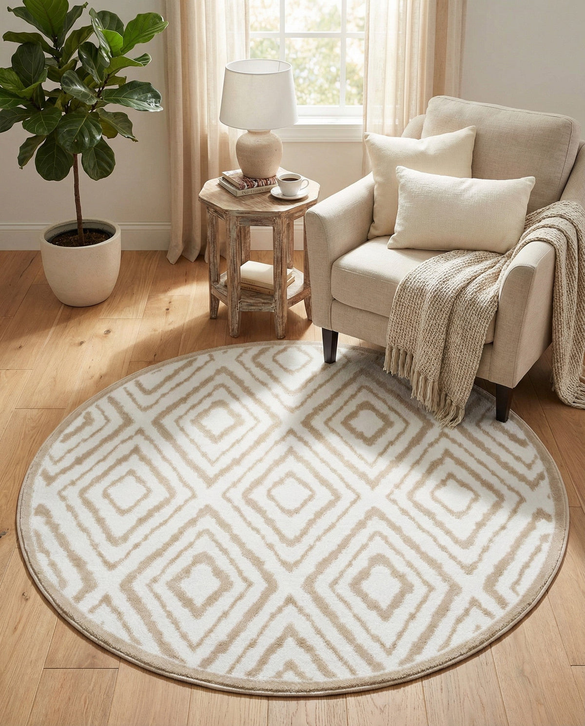 Sanctuary Retreat Collection Area Rug -  Oasis Round Snow White  lifestyle 136