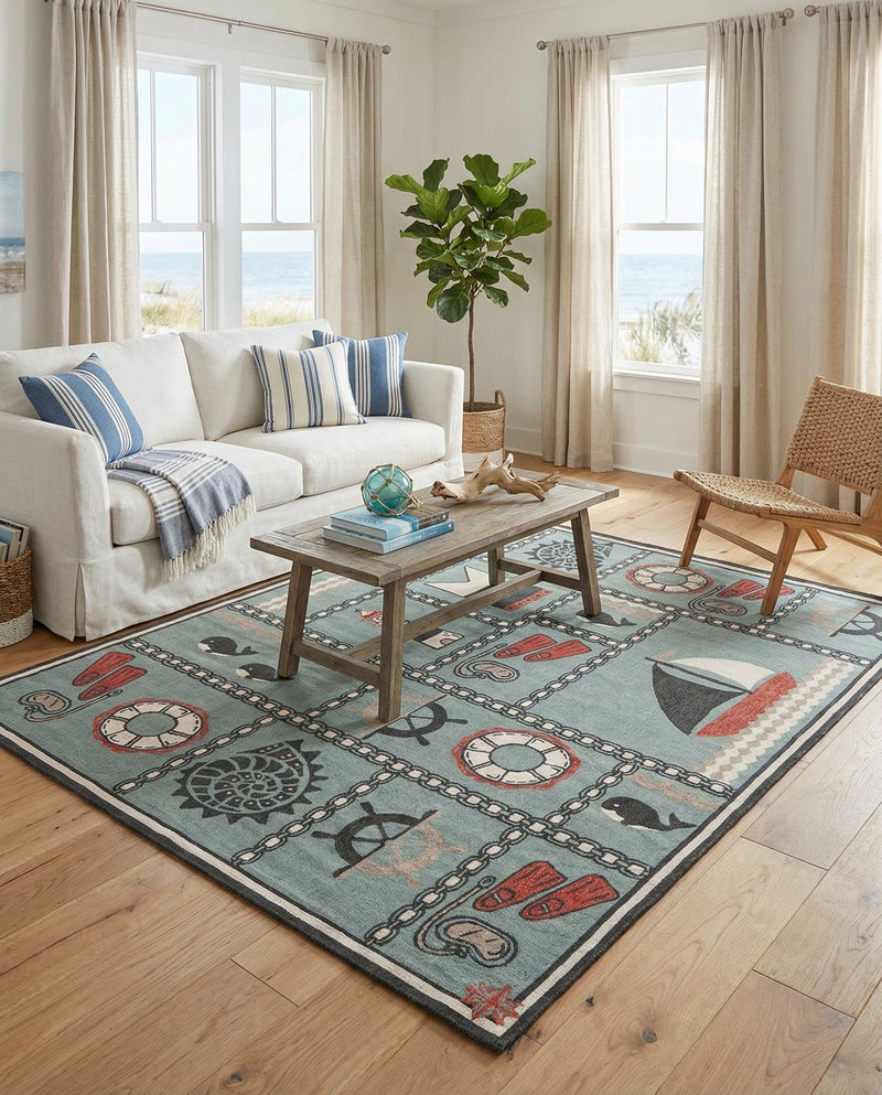 Seaside Haven Rugs Collection Area Rug -  Anchorage Rectangle Blue  lifestyle 9