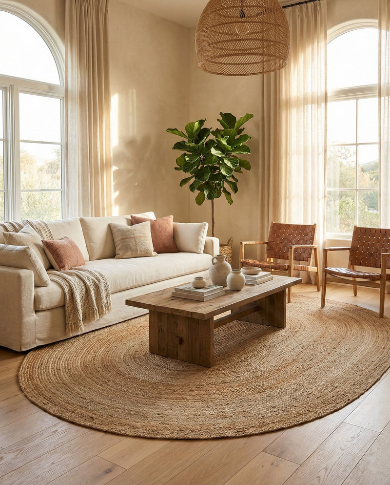 Woven Seaside Elegance Collection Area Rug - Coastline Oval Natural  lifestyle 46
