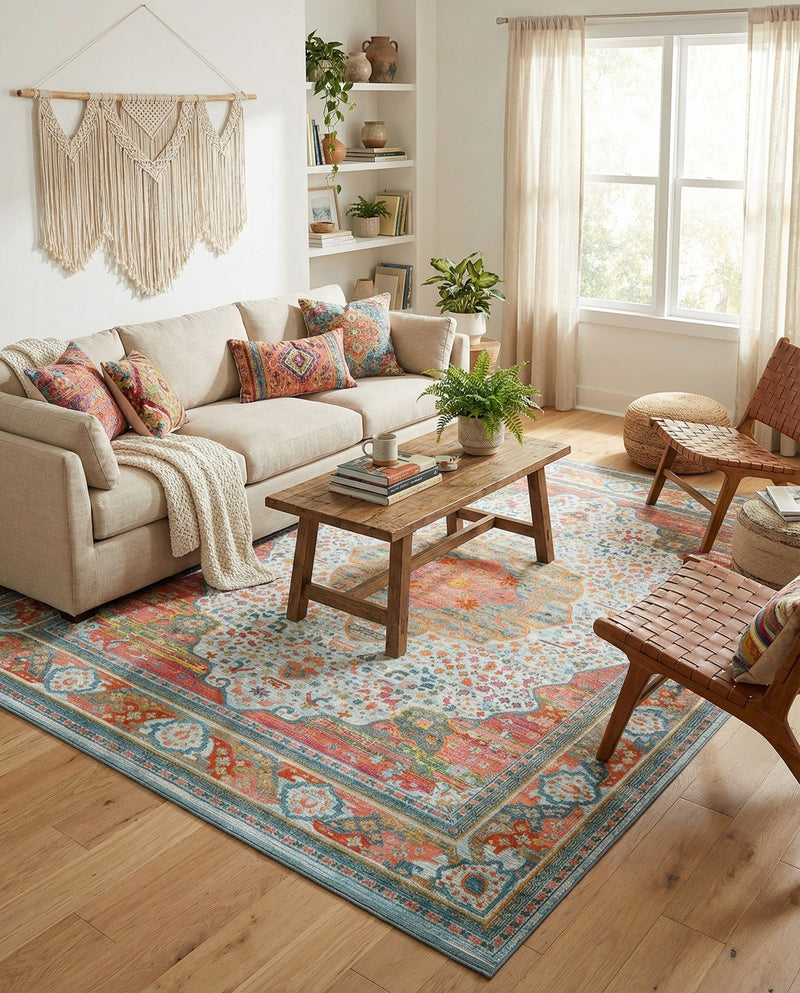 Caribbean Breeze Collection Area Rug -  Floriana Rectangle Light Blue  lifestyle 7