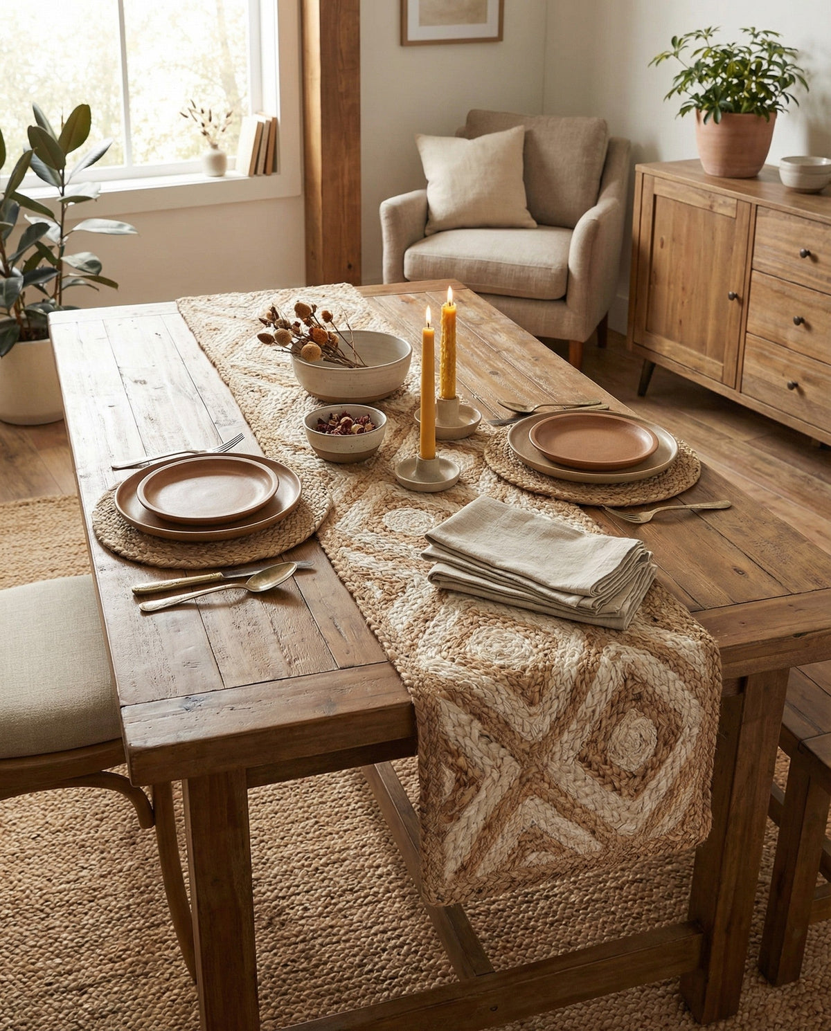 Woven Seaside Jute Collection Area Rug - Marina Table Runner Natural  lifestyle 75