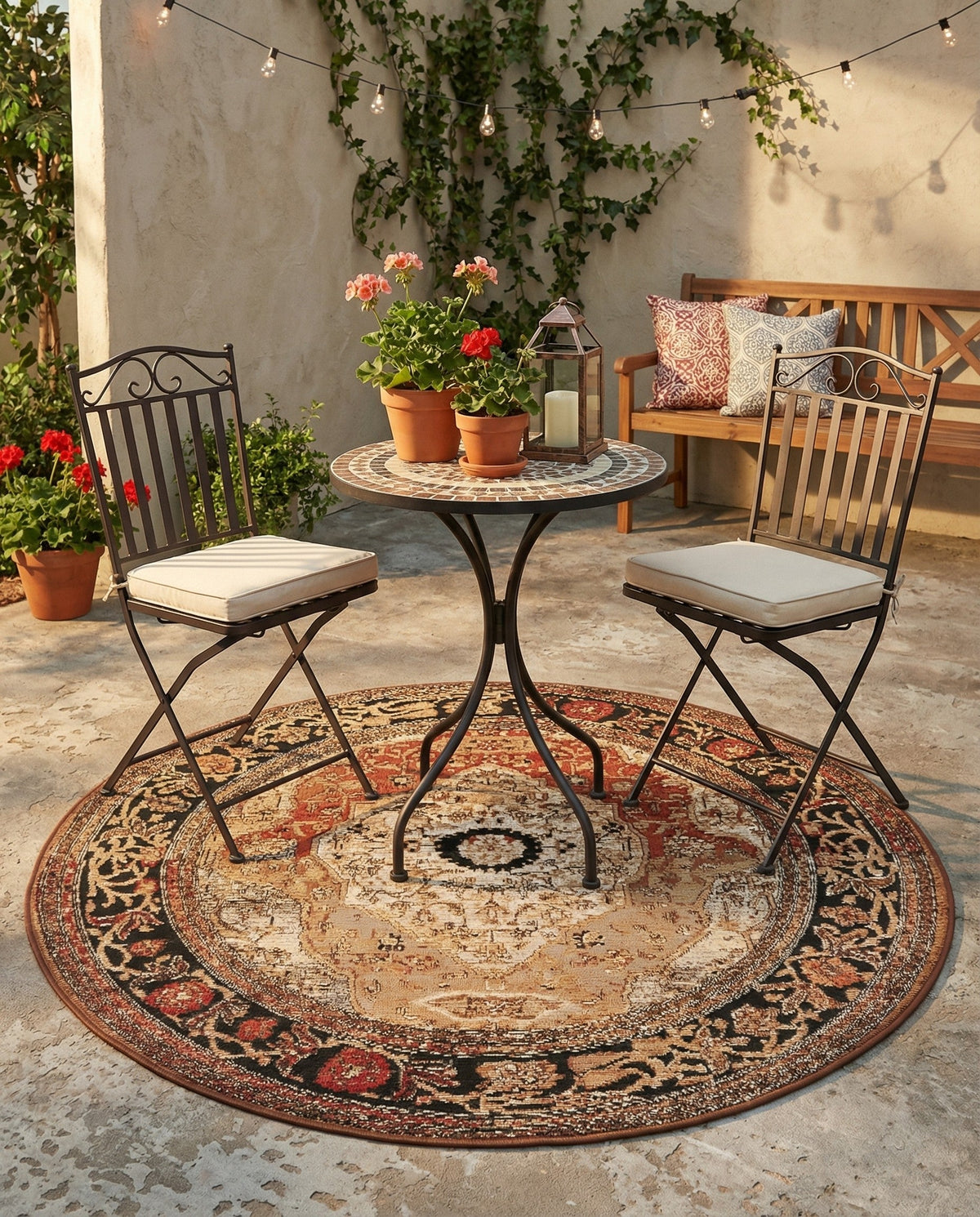 Patio Heritage Collection Area Rug -  Gazebo Round Multi  lifestyle 82