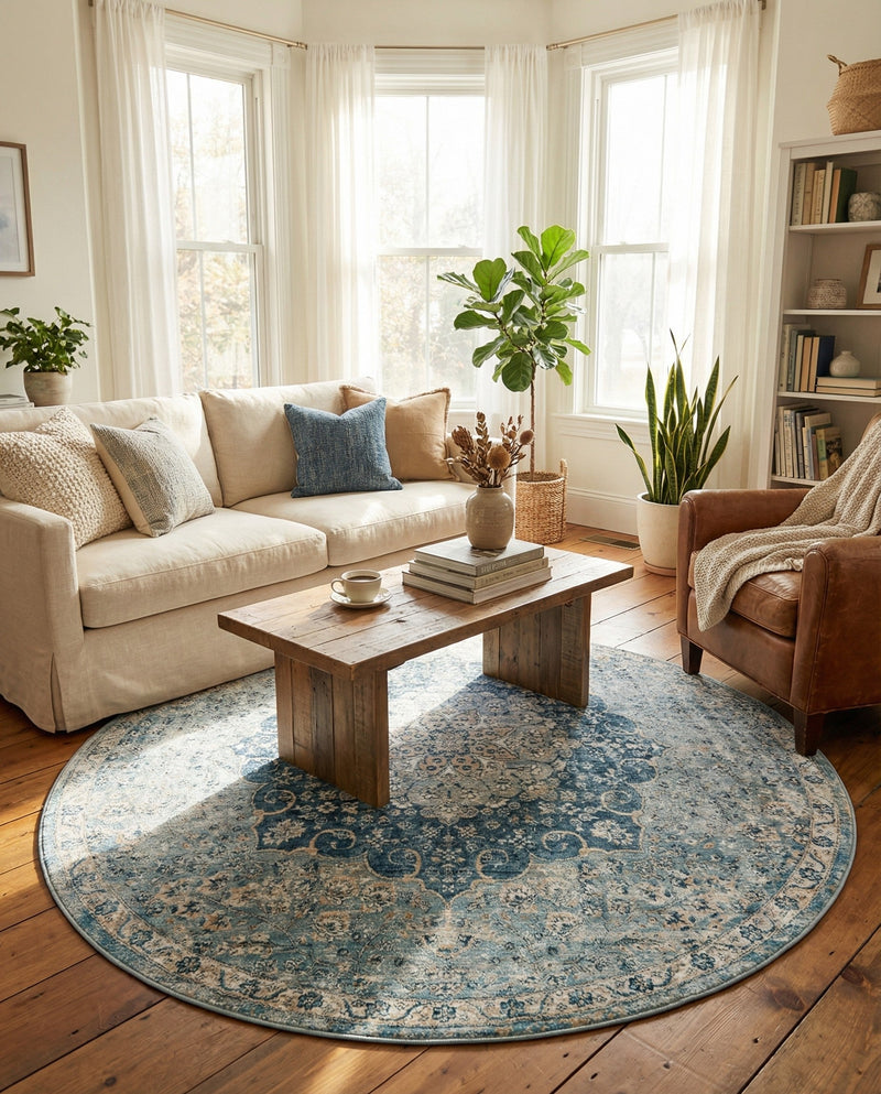 Coastal Haven Collection Area Rug - Seabreeze (Navy Blue) Round Navy Blue  lifestyle 61