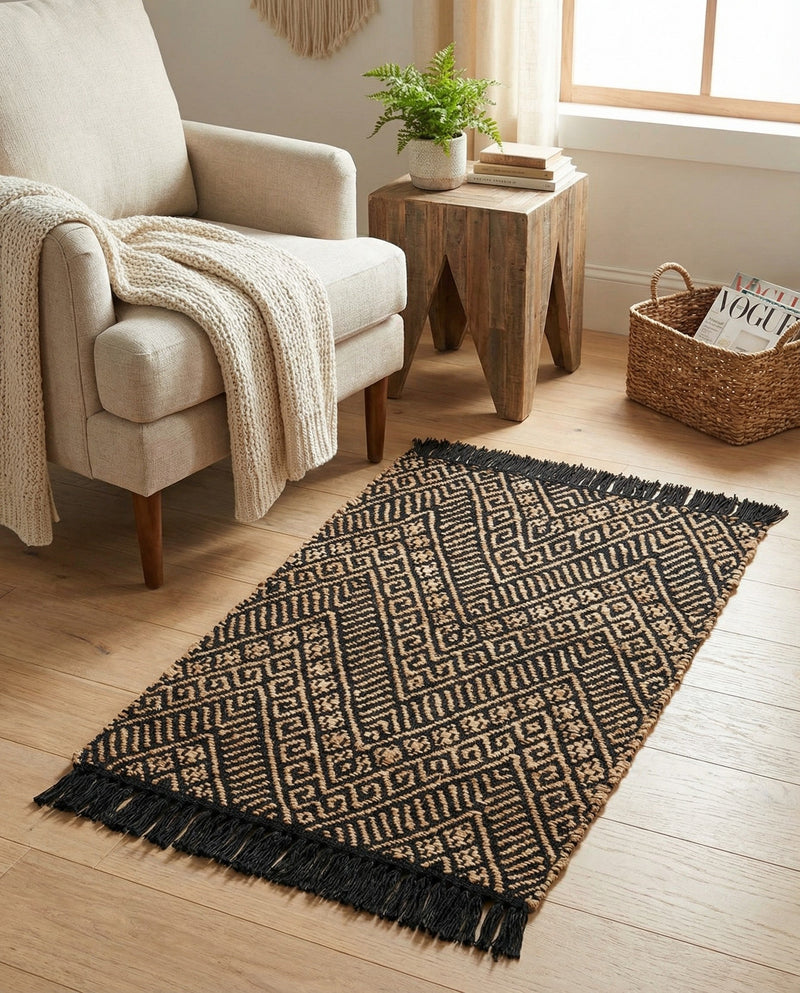Woven Seaside Jute Collection Area Rug - Oia Rectangle Black and Natural  lifestyle 51