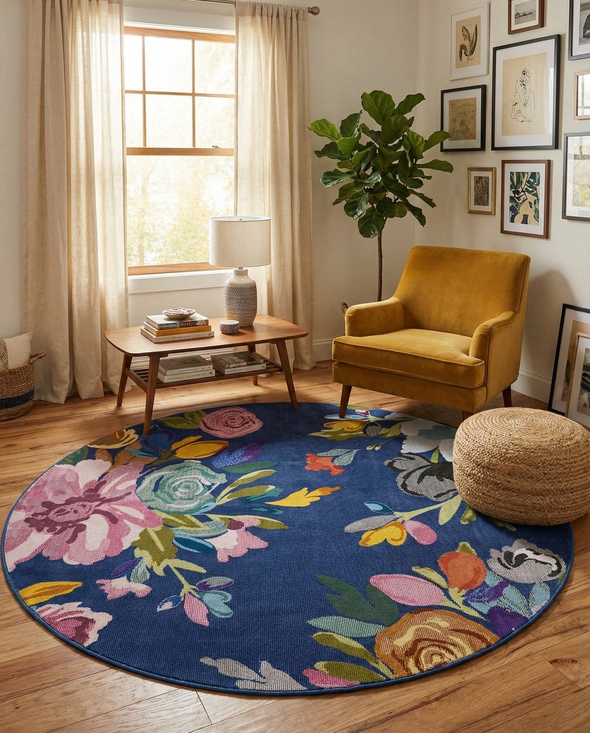 Meadow Breeze Collection Area Rug - Wildflower Round Blue  lifestyle 48