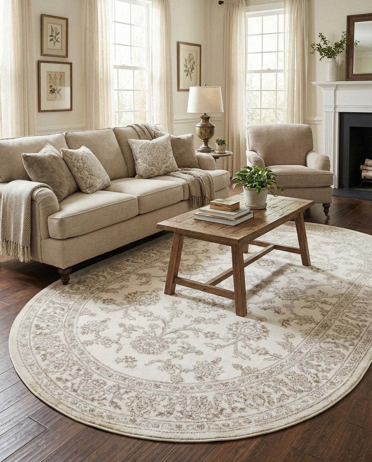 Savannah Elegance Collection Area Rug - Augusta (Ivory) Oval Ivory  lifestyle 92