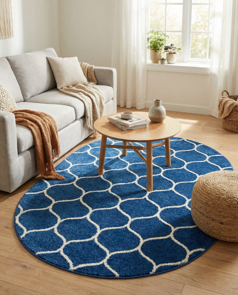 Trellis Mosaic Collection Area Rug -  Pergolatown (Navy Blue) Oval Navy Blue  lifestyle 44