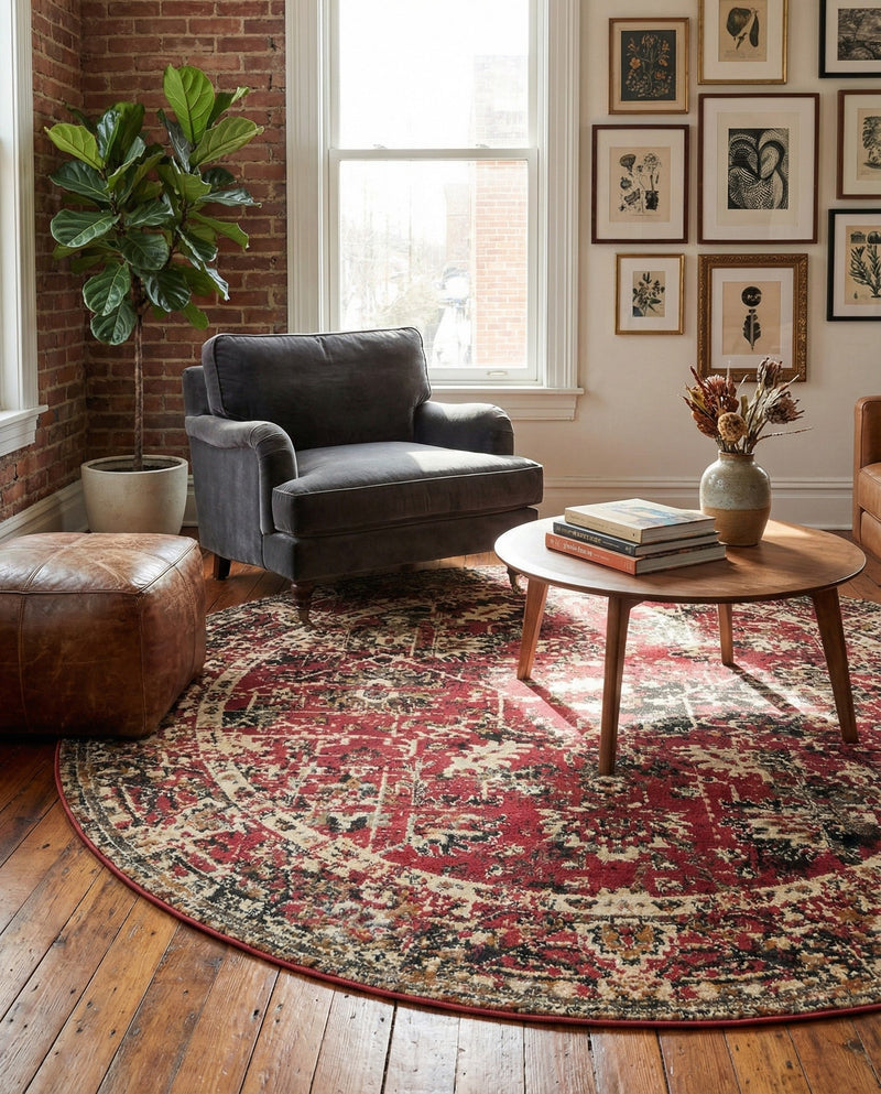 Neptune Elegance Collection Area Rug -  Galatea (Burgundy) Round Burgundy  lifestyle 64
