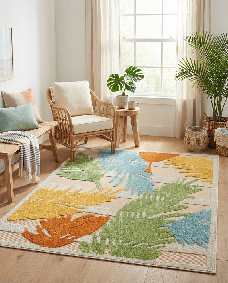Bahama Breeze Outdoor Collection Area Rug -  CatCay Rectangle Beige  lifestyle 52