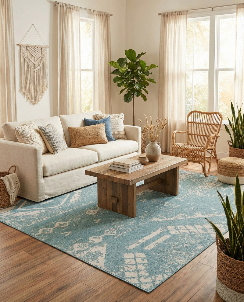 Desert Nomad Terrace Collection Area Rug - Sahara (Light Aqua) Rectangle Light Aqua  lifestyle 4
