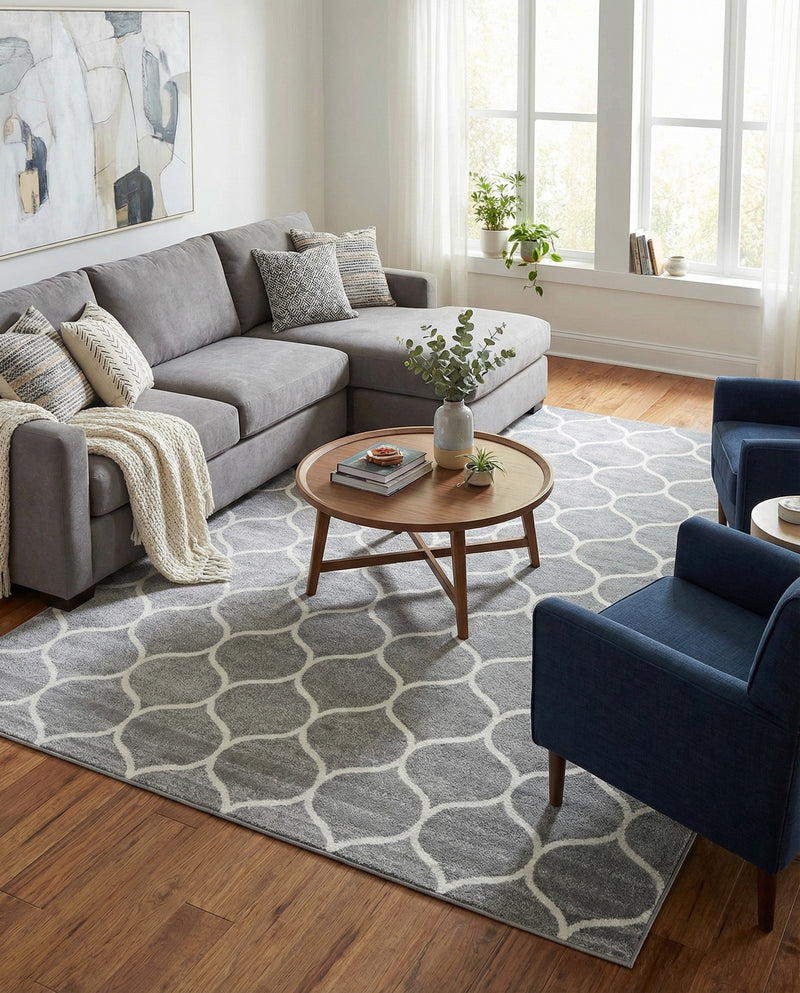 Trellis Mosaic Collection Area Rug -  Pergolatown (Light Gray) Rectangle Light Gray  lifestyle 3